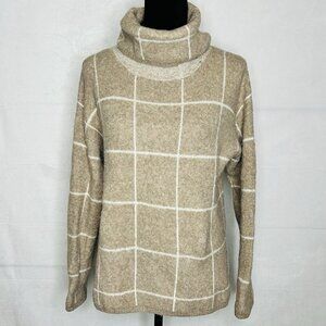 Madewell Sweater Sz S Brown Wool Blend Windowpane Turtleneck Pullover Tan Brown